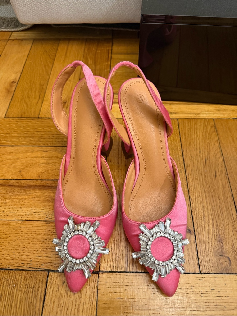Pink Embellished Slingback Heels - Women's Dress Shoes